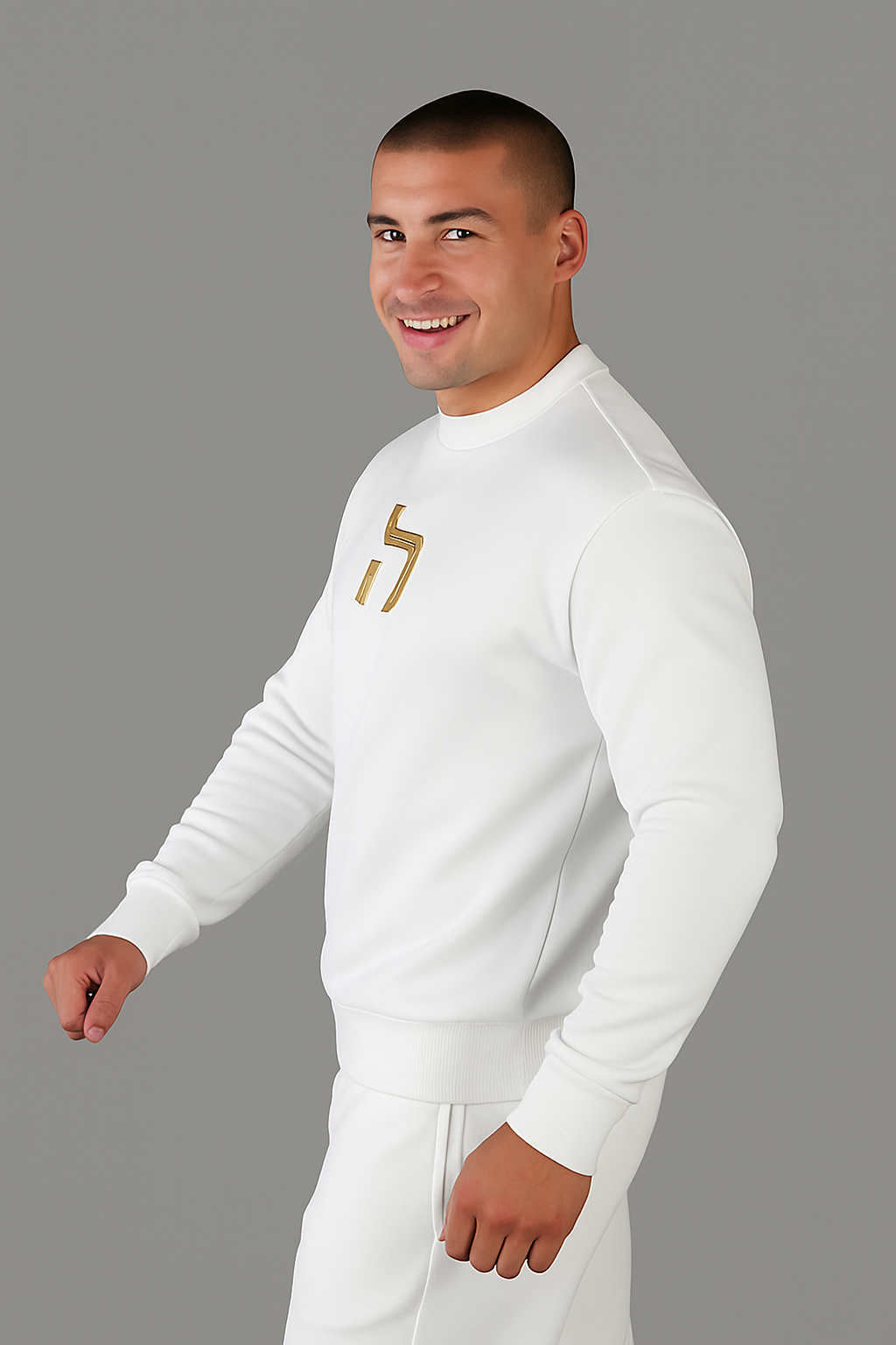 Haensch Herren Sweater – White & Gold Edition