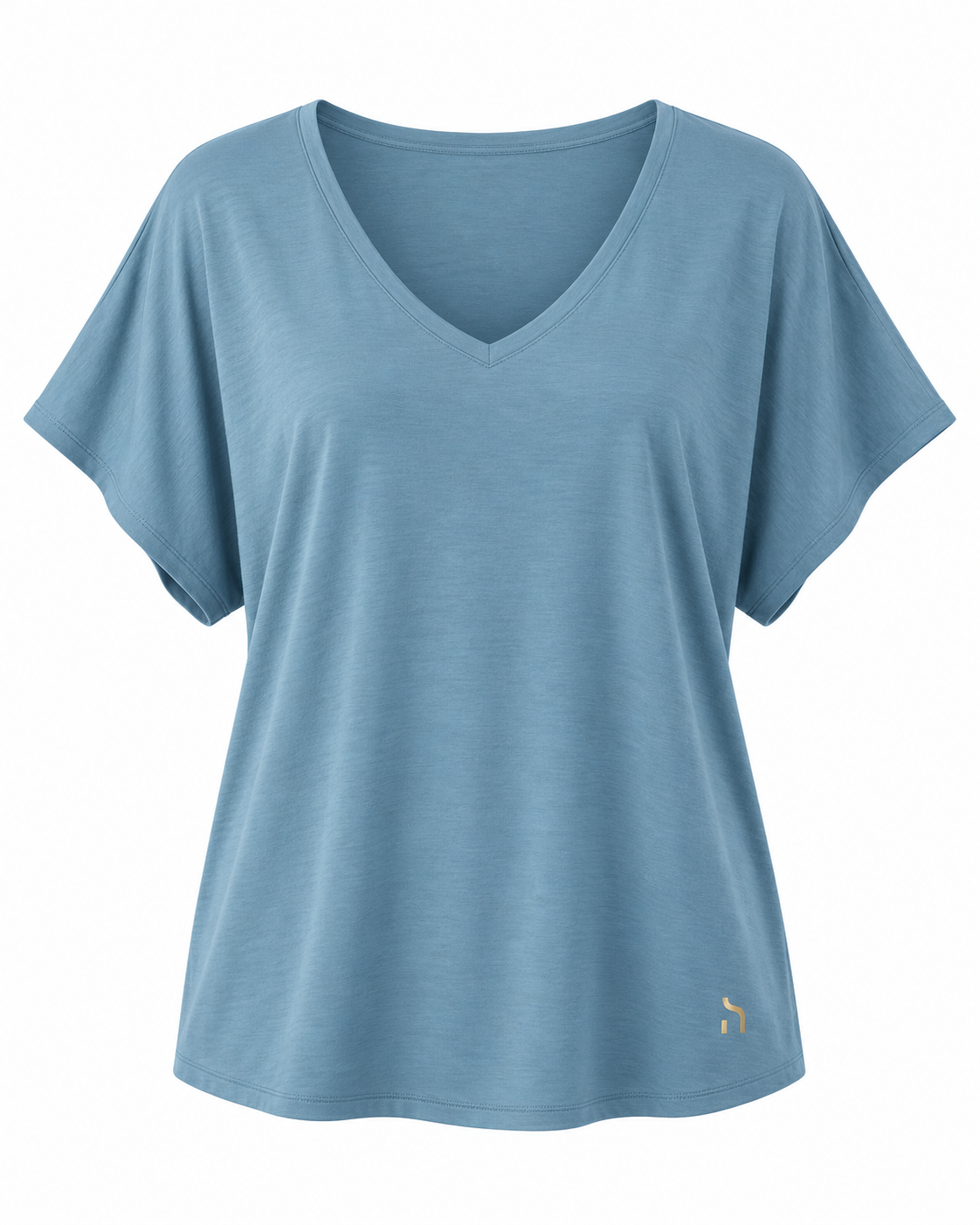 Haensch Coast Airy Kimono Tee Damen in Coast Sea Blue mit goldenem H-Logo, freigestellte Vorderansicht auf weißem Hintergrund
