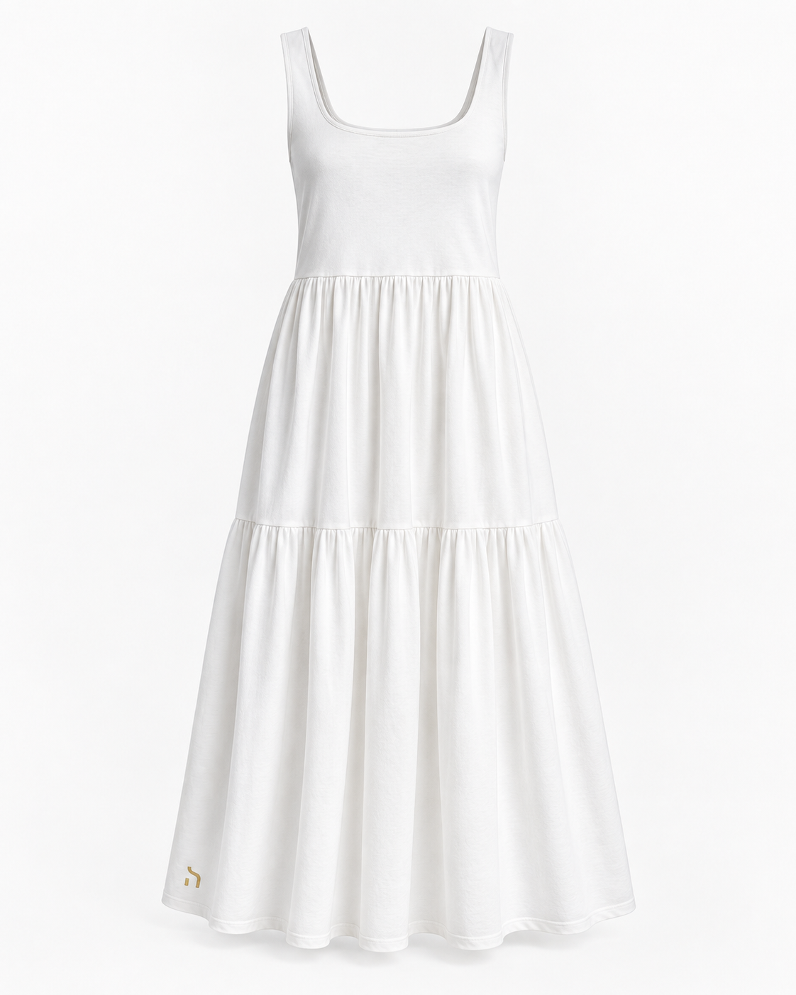 Haensch Coast Airy Valance Dress Damen in Coast White mit weitem Volantrock und goldenem H-Logo, freigestellte Vorderansicht