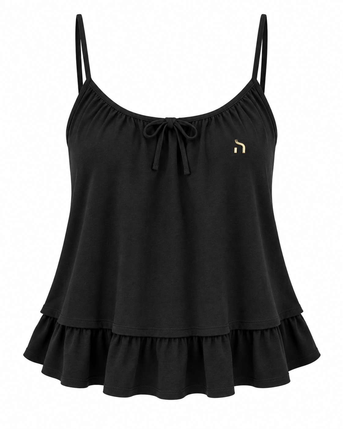 Haensch Coast Bow Cami Top Damen in Coast Black mit schmalen Spaghettiträgern, Schleifendetail, lockerem Schnitt, Rüschenabschluss und kleinem goldenem Hänsch-H-Signet