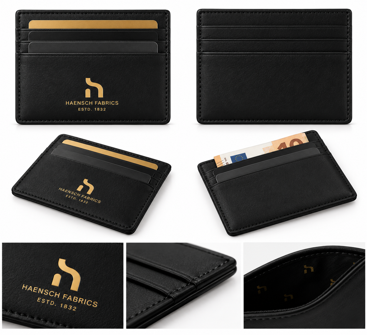 Black Haensch Coast card holder with gold Haensch branding and multiple card slots in a clean studio product view on a white background.