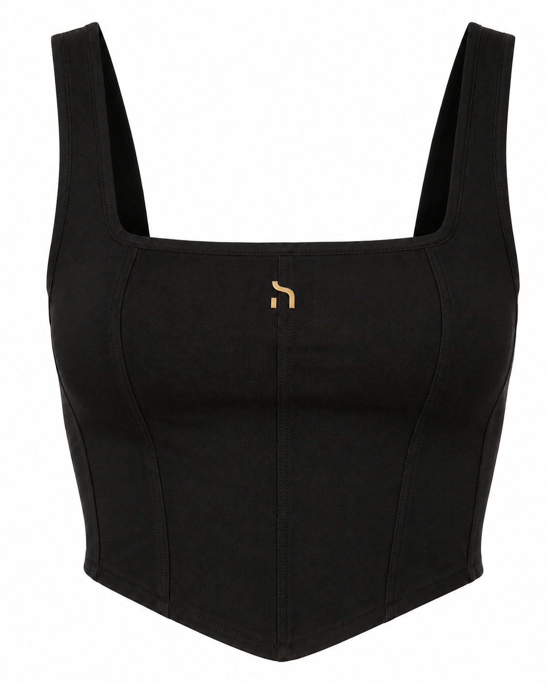Schwarzes Haensch Coast Corsage Top Damen in Coast Black mit Karree-Ausschnitt, figurbetonten Corsagen-Nähten und kleinem goldenem Haensch-H-Signet