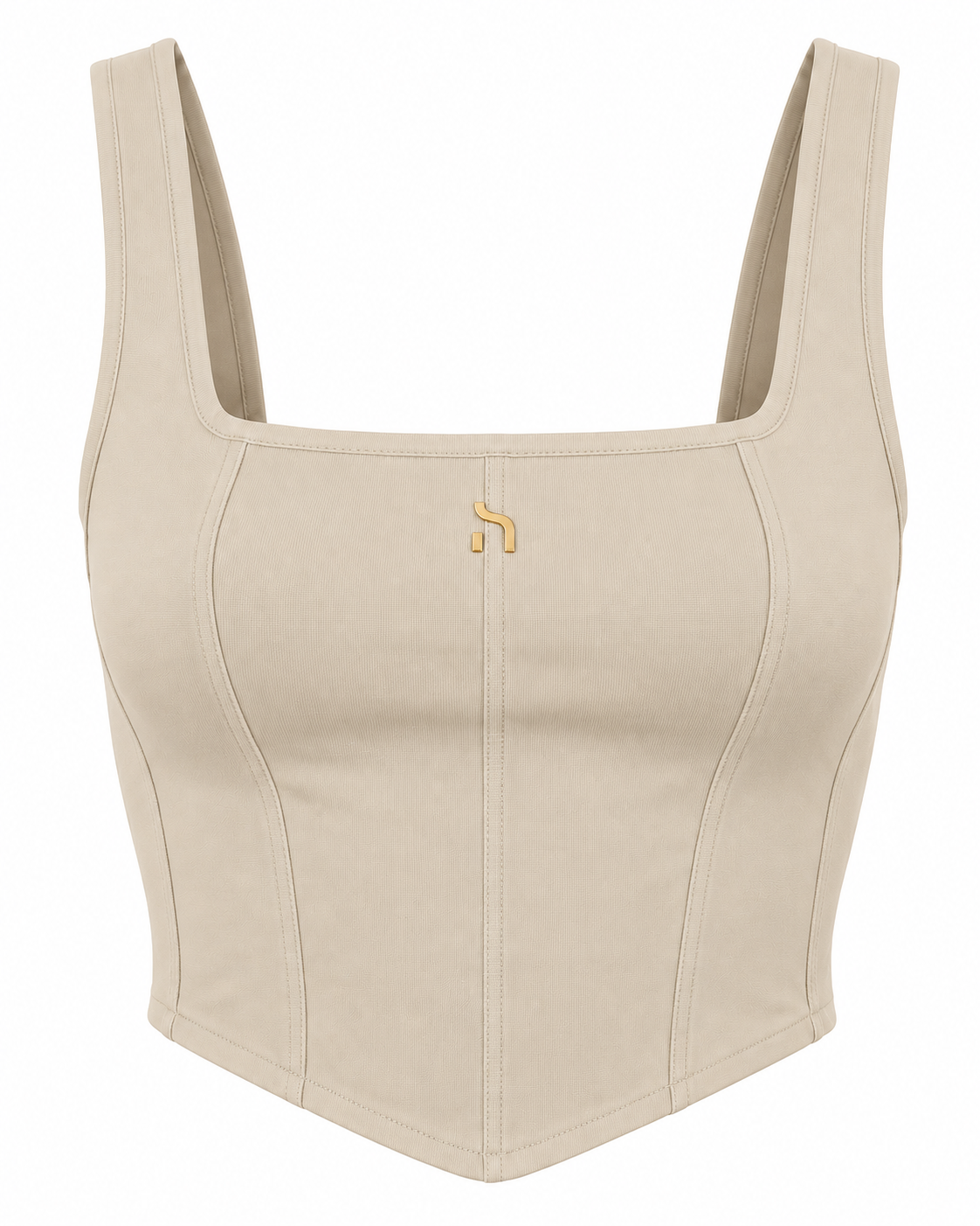 Haensch Coast Corsage Top Damen in Coast Sand mit Karree-Ausschnitt, figurbetonten Corsagen-Nähten und kleinem goldenem Haensch-H-Signet