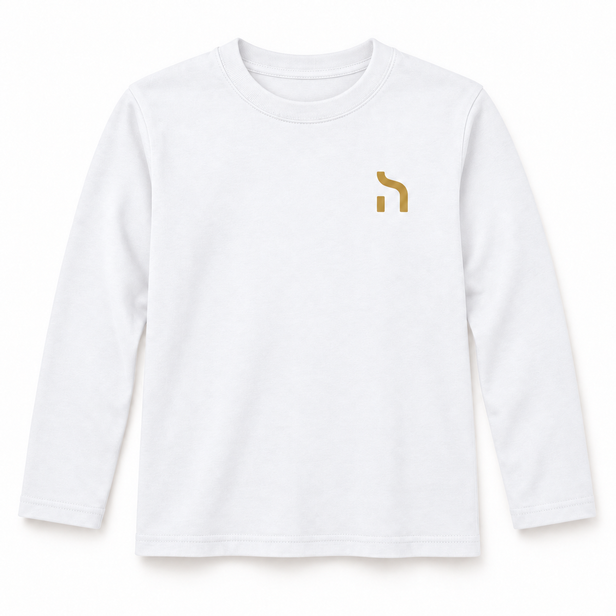 Weißes Haensch Coast Kids Longsleeve mit Rundhalsausschnitt und goldenem Haensch-Zeichen auf der linken Brust.