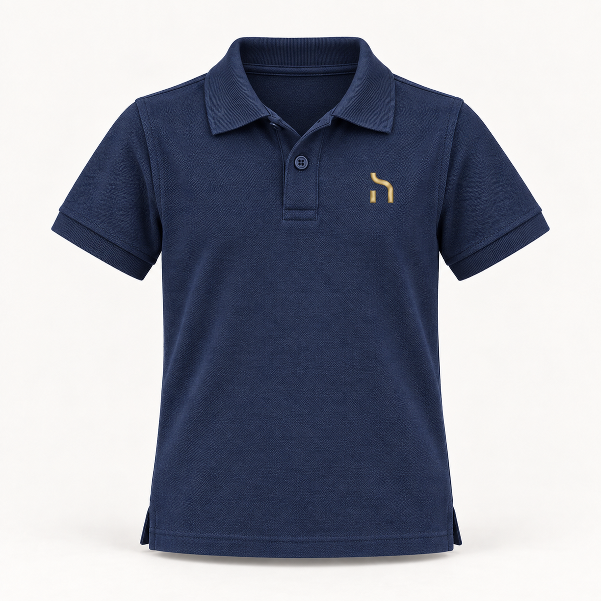 Marineblaues Haensch Coast Kids Poloshirt aus Piqué mit zwei Knöpfen und goldenem Haensch-Zeichen auf der linken Brust.