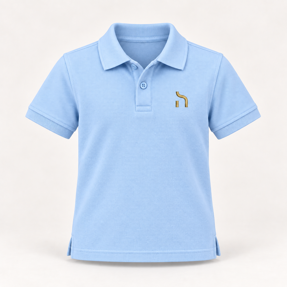 Himmelblaues Haensch Coast Kids Poloshirt aus Piqué mit zwei Knöpfen und goldenem Haensch-Zeichen auf der linken Brust.