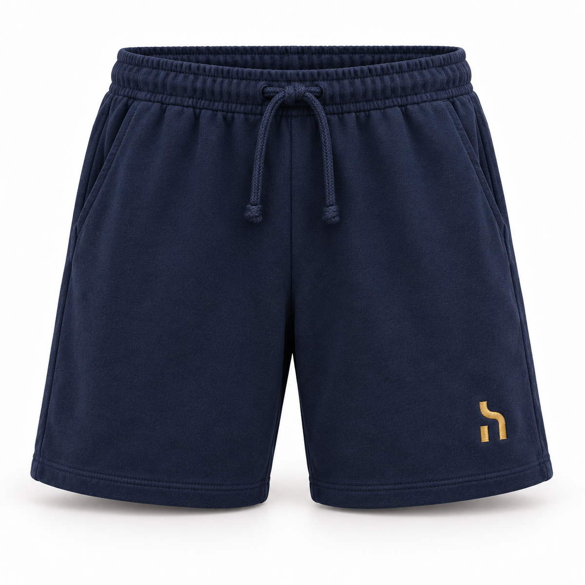 Deep-Navy-farbene Haensch Coast Lightweight Shorts mit elastischem Bund, Kordelzug und kleinem goldenem Haensch-Zeichen.
