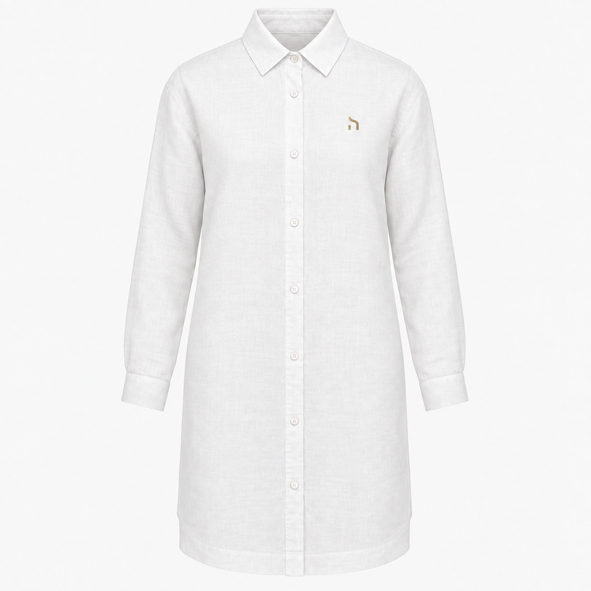 Weißes Haensch Coast Linen Resort Dress Damen aus Leinen mit goldenem H-Logo, freigestellte Vorderansicht
