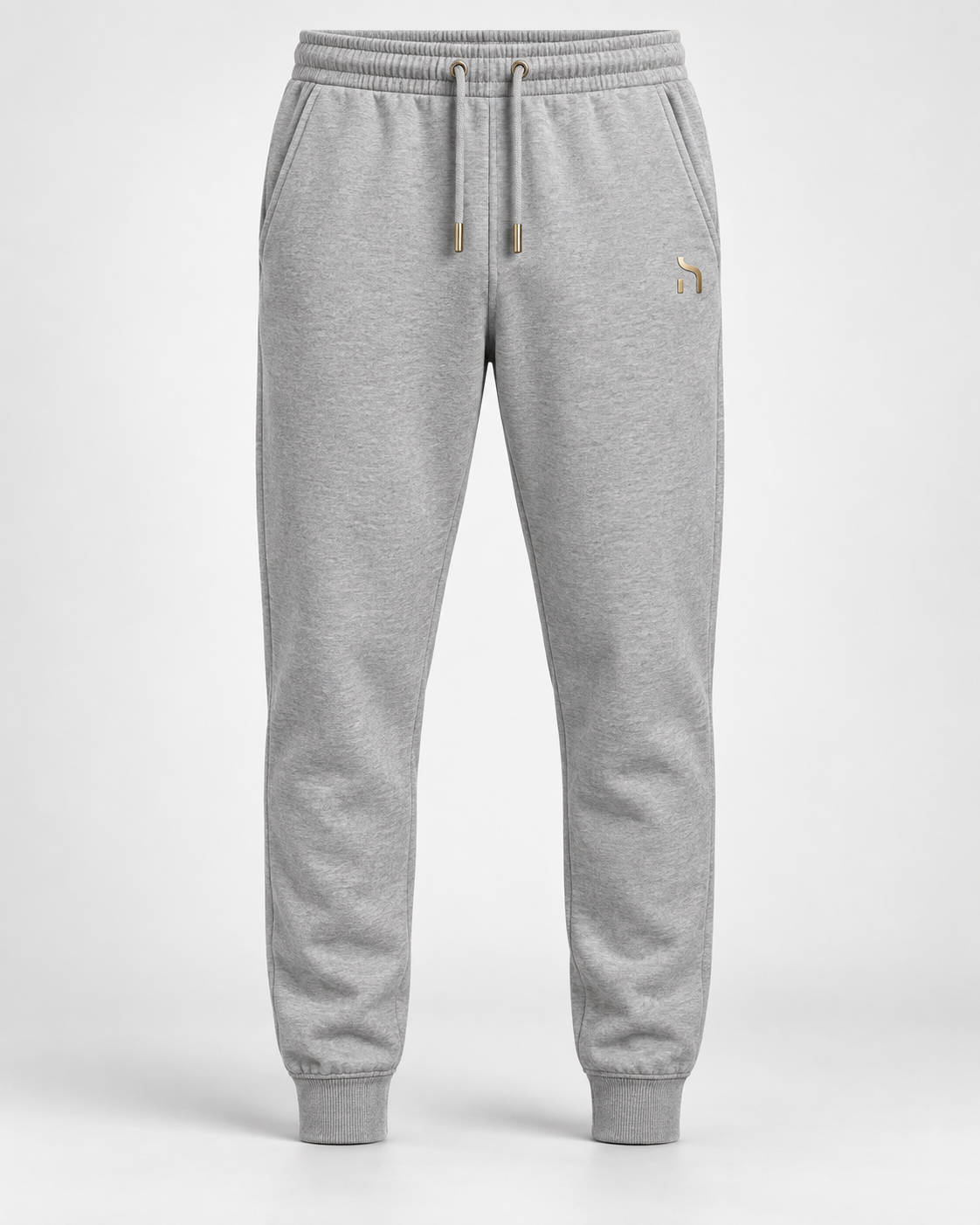 Haensch Coast Premium Jogpants Herren in Heather Grey mit goldenem Haensch-Zeichen, Kordelzug und elastischen Beinabschlüssen.