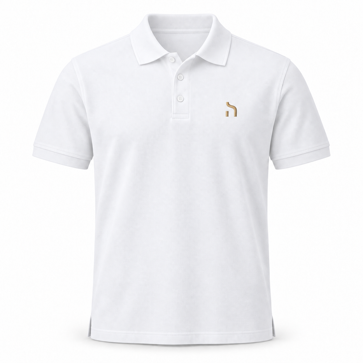 Weißes Haensch Coast Premium Poloshirt für Herren mit Drei-Knopf-Leiste und goldenem Haensch-Zeichen auf der linken Brust.