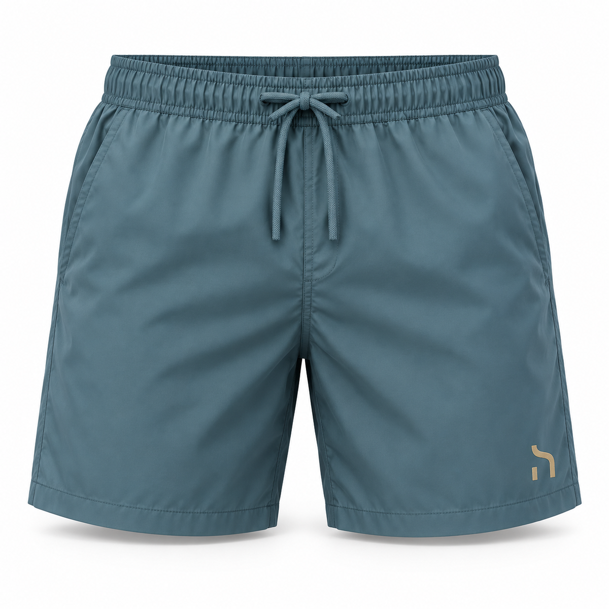 Haensch Coast Premium Swim Shorts Herren in Baltic Blue mit elastischem Bund, Kordelzug und goldenem Haensch-Zeichen.