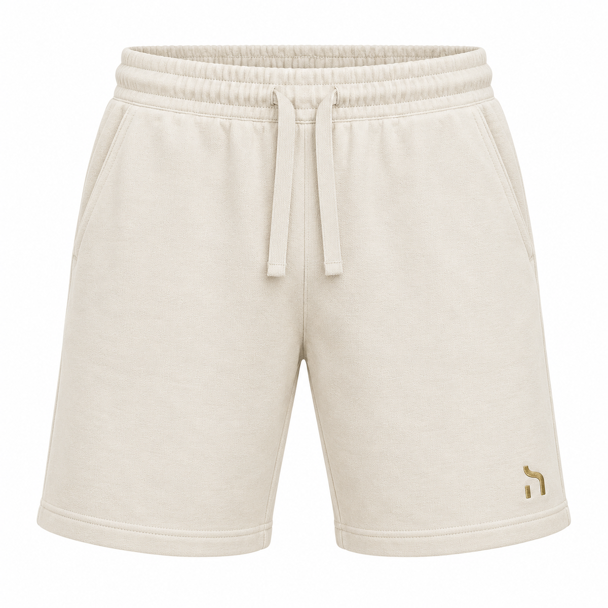 Haensch Coast Premium Terry Shorts Herren in Coast Ivory aus weichem French Terry mit elastischem Bund, Kordelzug und goldenem Haensch-Zeichen.