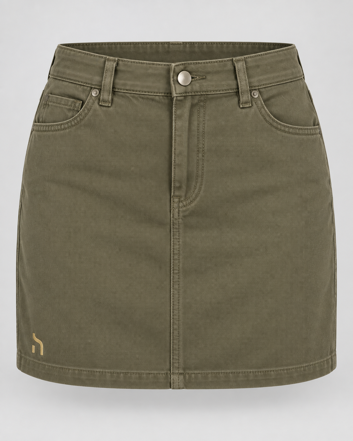 Haensch Coast Riviera Twill Skirt Damen in Organic Khaki mit goldenem Haensch Logo