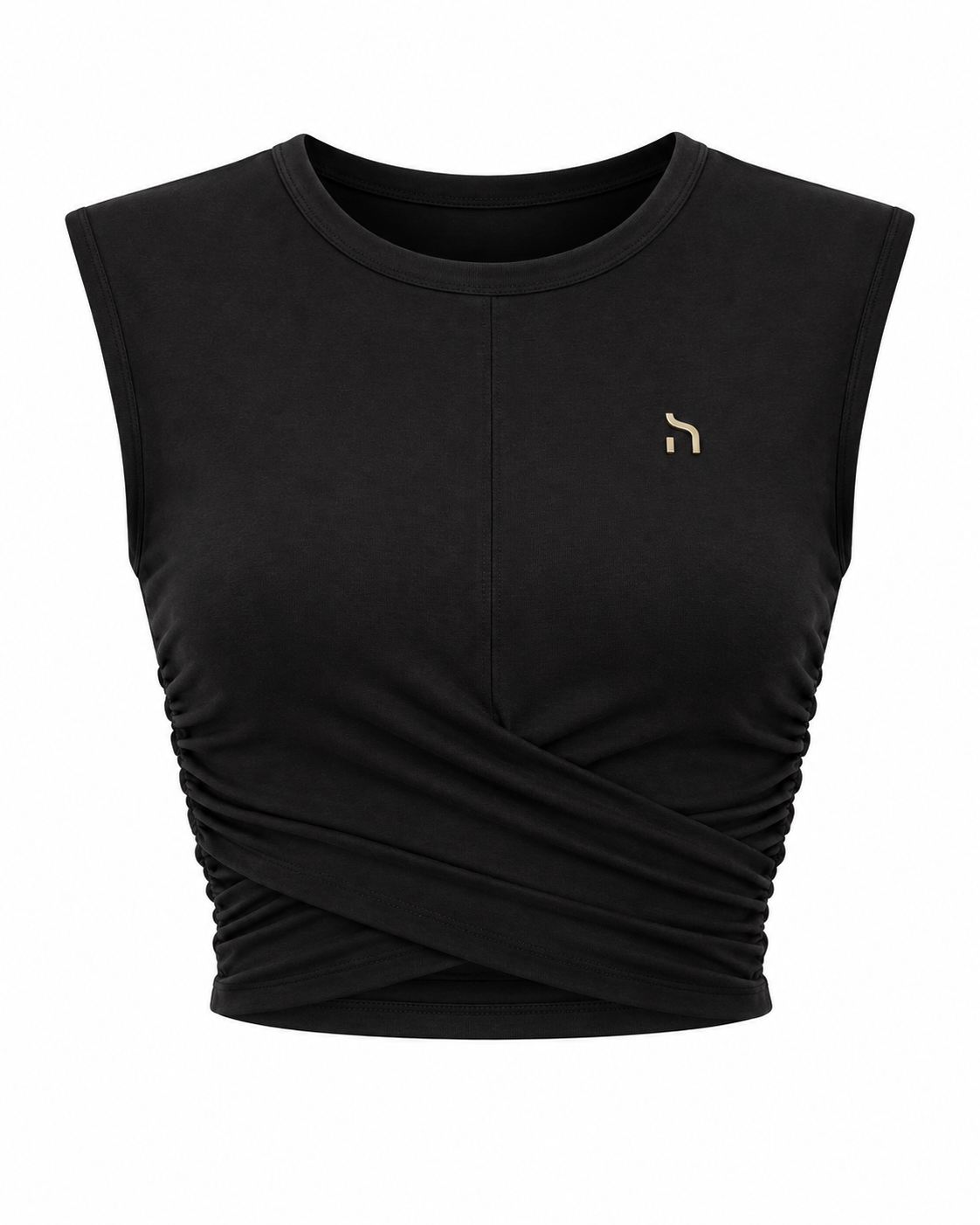 Haensch Coast Ruched Wrap Crop Top Damen in Coast Black mit seitlichen Raffungen, Wickeloptik, Cropped-Schnitt und kleinem goldenem Hänsch-H-Signet