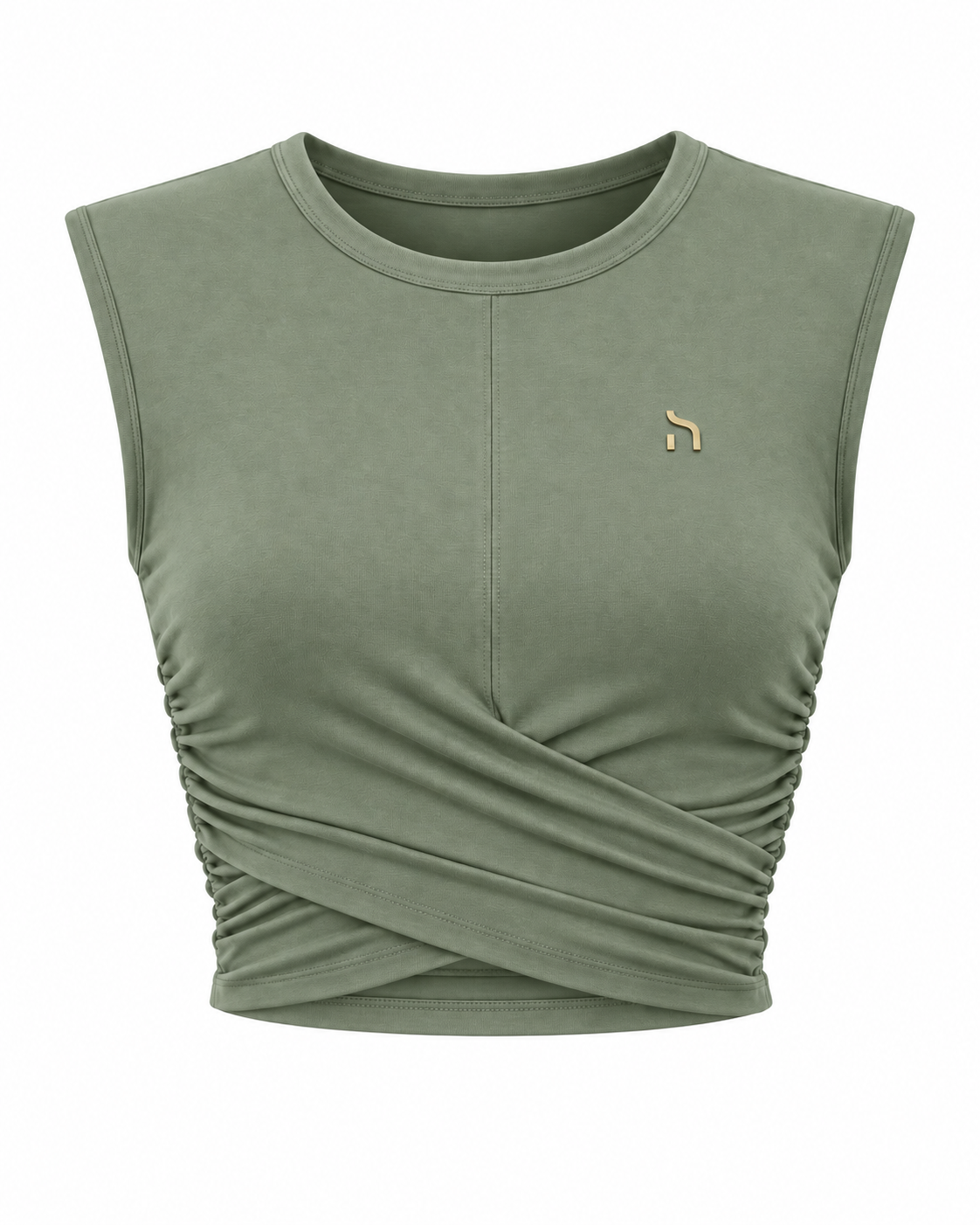 Haensch Coast Ruched Wrap Crop Top Damen in Coast Soft Salvia mit Cropped-Schnitt, seitlichen Raffungen und kleinem goldenem Hänsch-H-Signet