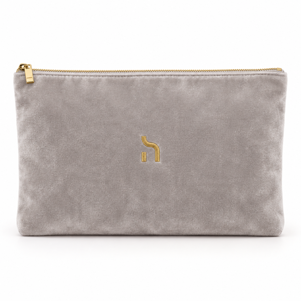 Haensch Coast Velvet Pouch in Moonstone aus weichem Samt mit goldenem Reißverschluss und goldenem Haensch-Zeichen.