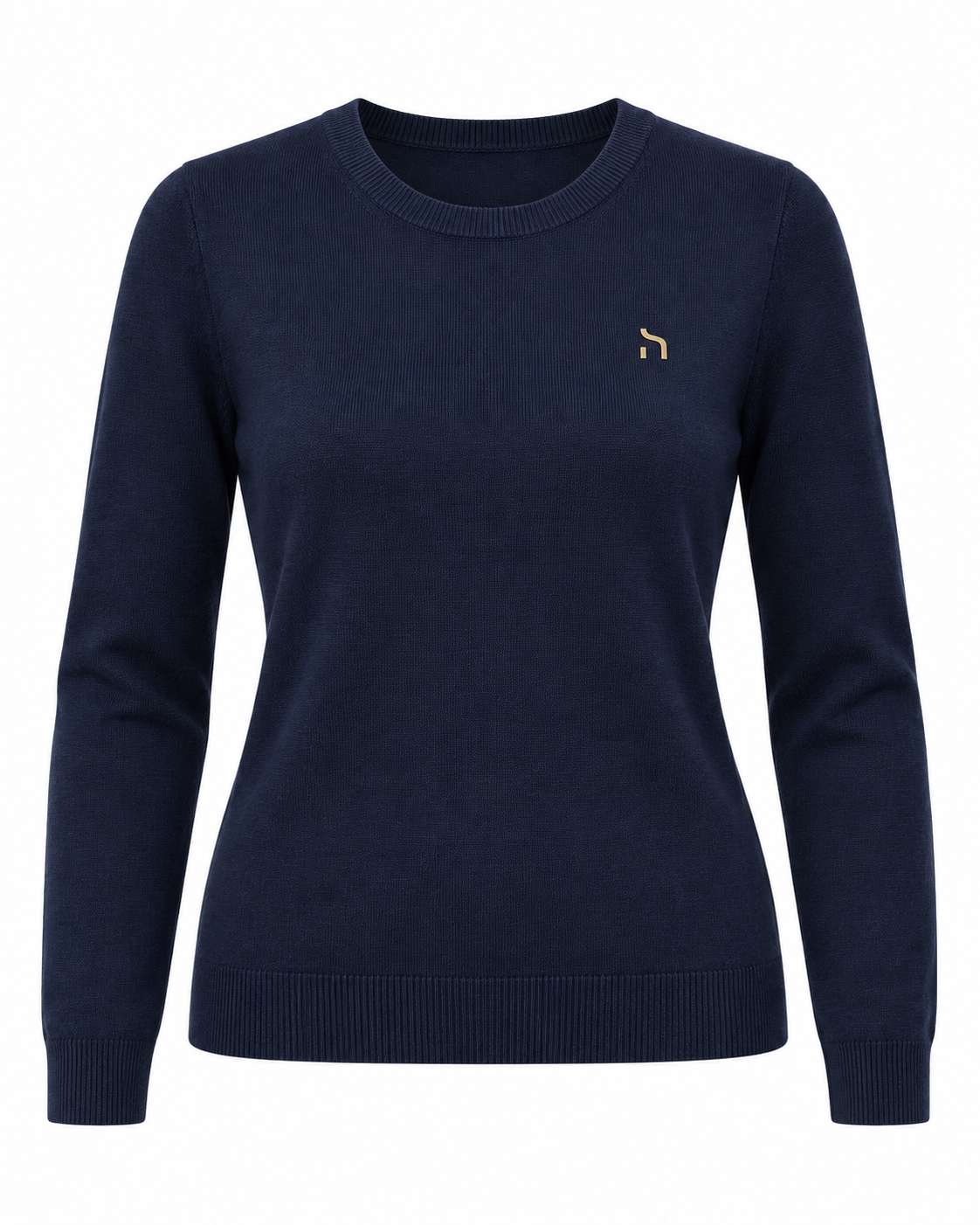 Haensch Heritage Knit Sweater Damen in Deep Navy mit femininem Schnitt, Rundhals und goldenem Hänsch-H-Signet