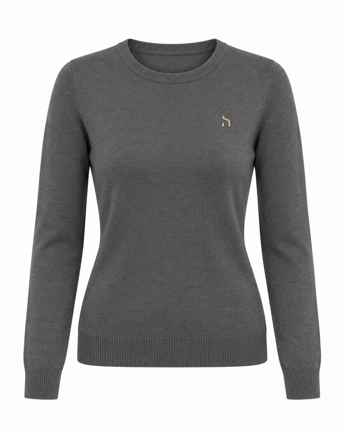 Haensch Heritage Knit Sweater Damen in Iron Grey mit feiner Strickoptik, gerippten Abschlüssen und kleinem goldenem Hänsch-H-Signet