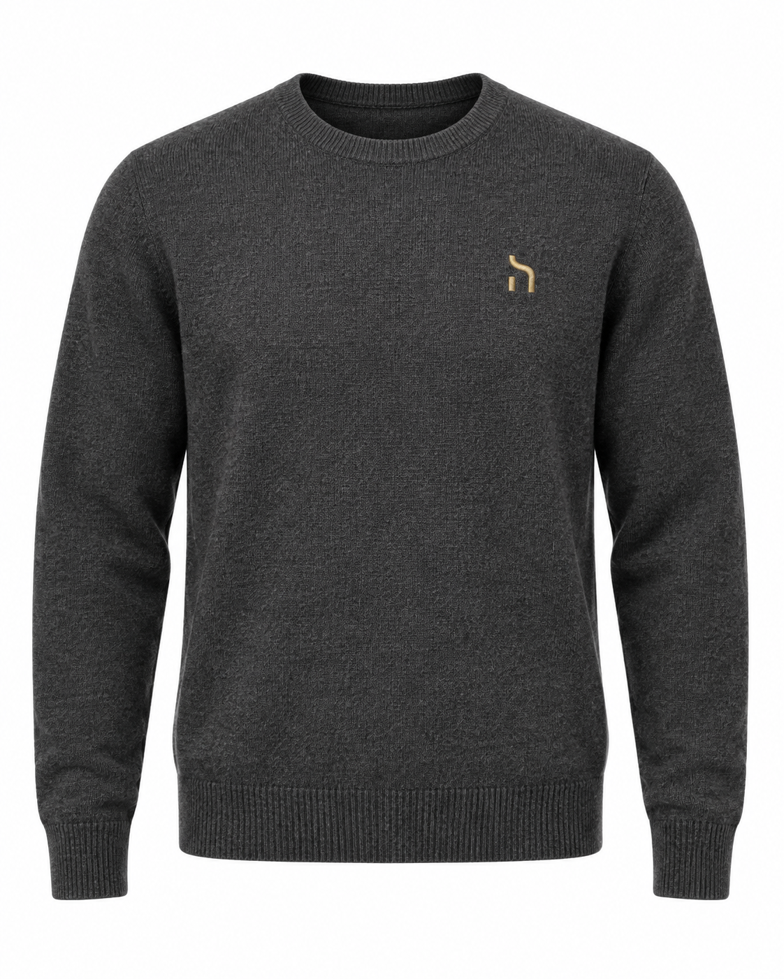 Haensch Heritage Knit Sweater Herren in Iron Grey mit Rundhalsausschnitt, gerippten Abschlüssen und kleinem goldenem Hänsch-H-Signet