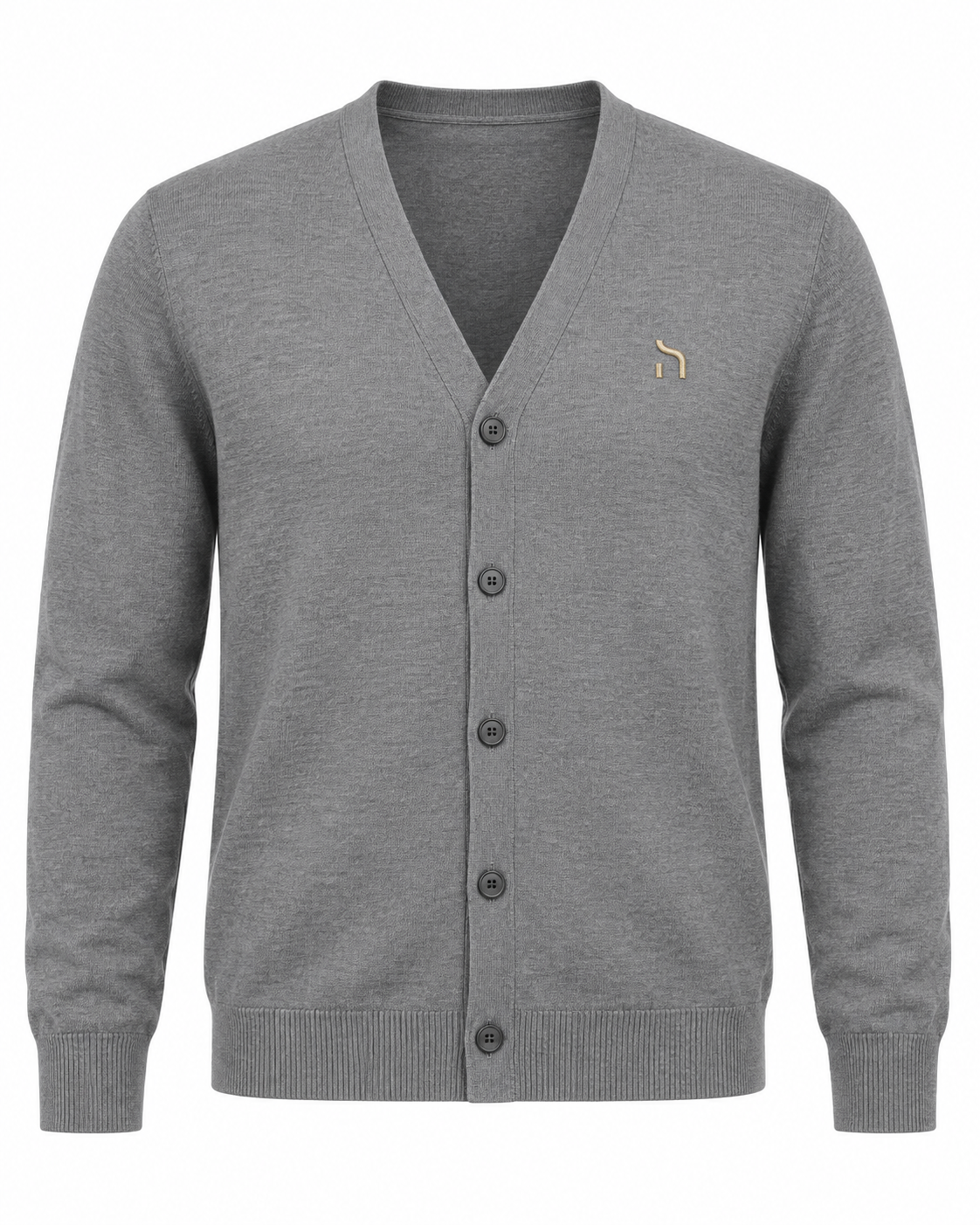 Haensch Heritage Supima Cardigan Herren in Heritage Grey mit V-Ausschnitt, Rippabschlüssen, Knopfleiste und kleinem goldenem Hänsch-H-Signet