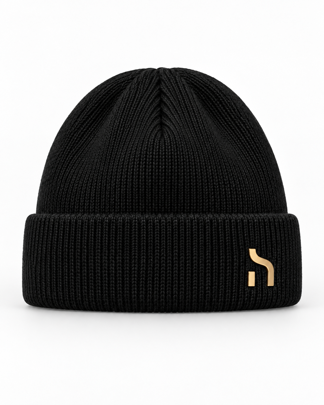 Schwarze Haensch Northern Cuffed Beanie Unisex aus Rippstrick mit Umschlag und kleinem goldenem Hänsch-H-Signet