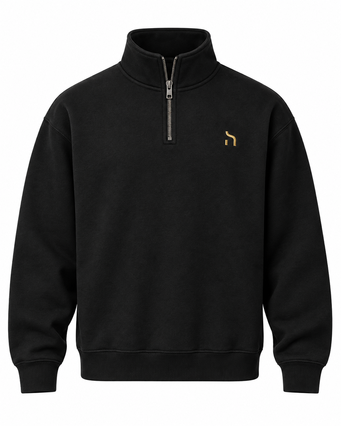 Haensch Northern Quarter Zip Sweat Unisex in Winter Black mit Stehkragen, Quarter-Zip-Reißverschluss und kleinem goldenem Hänsch-H-Signet