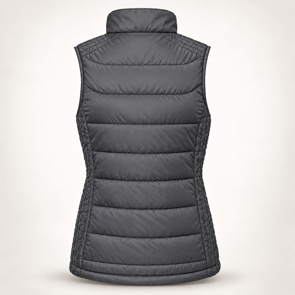 Haensch Utility Nano Bodywarmer für Damen in Iron Grey in taillierter Rückansicht