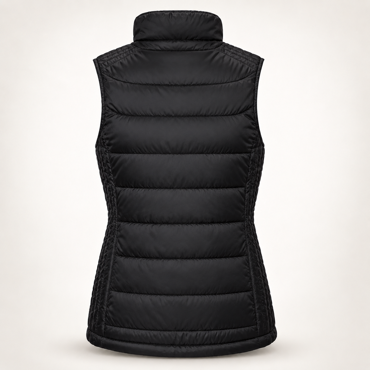 Schwarzer Haensch Utility Nano Bodywarmer für Damen in taillierter Rückansicht