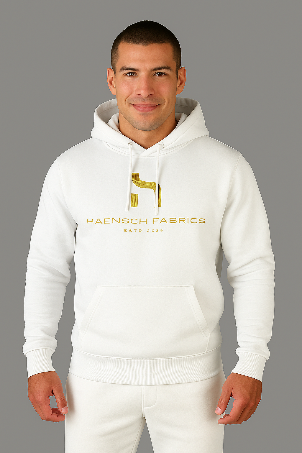 Haensch Herren Hoodie – White & Gold Edition