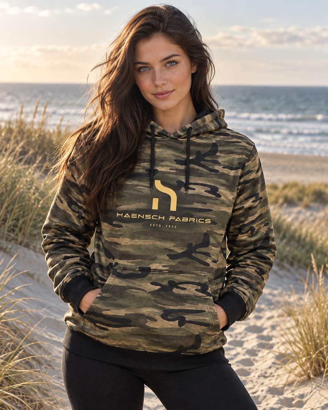 Haensch Coast Signature Camo Hoodie Damen – Gold Edition