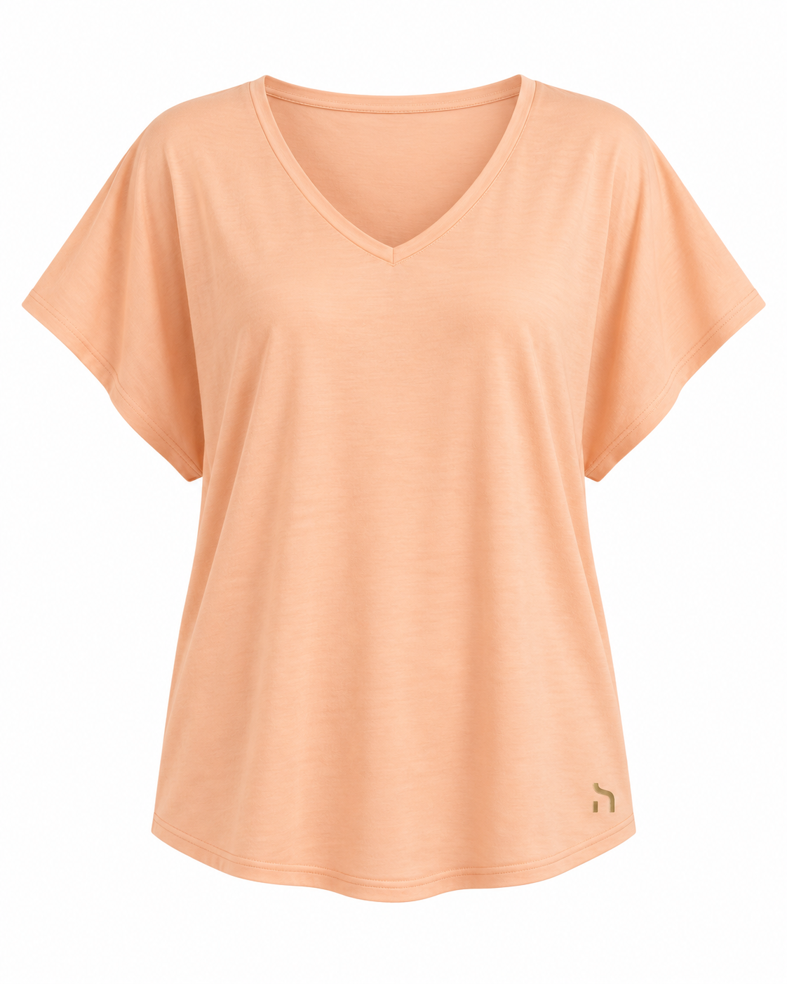 Haensch Coast Airy Kimono Tee Damen in Coast Apricot mit goldenem H-Logo, freigestellte Vorderansicht auf weißem Hintergrund