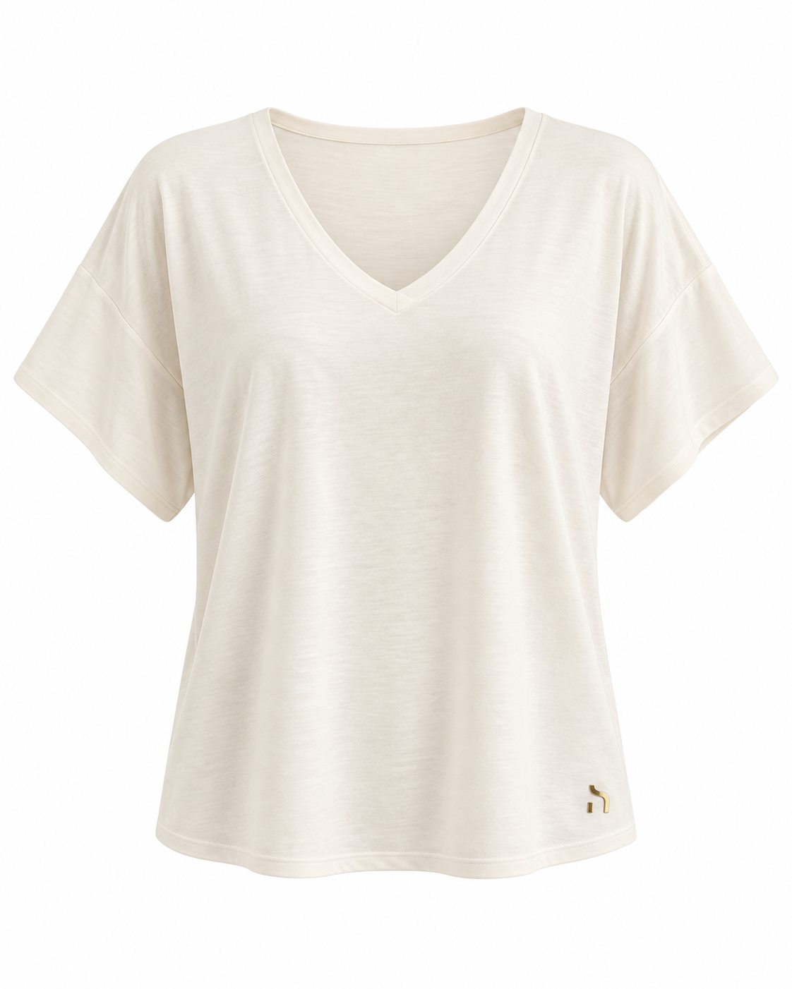 Haensch Coast Airy Kimono Tee Damen in Coast Ivory aus Bio-Baumwolle mit goldenem H-Logo, freigestellte Vorderansicht auf weißem Hintergrund