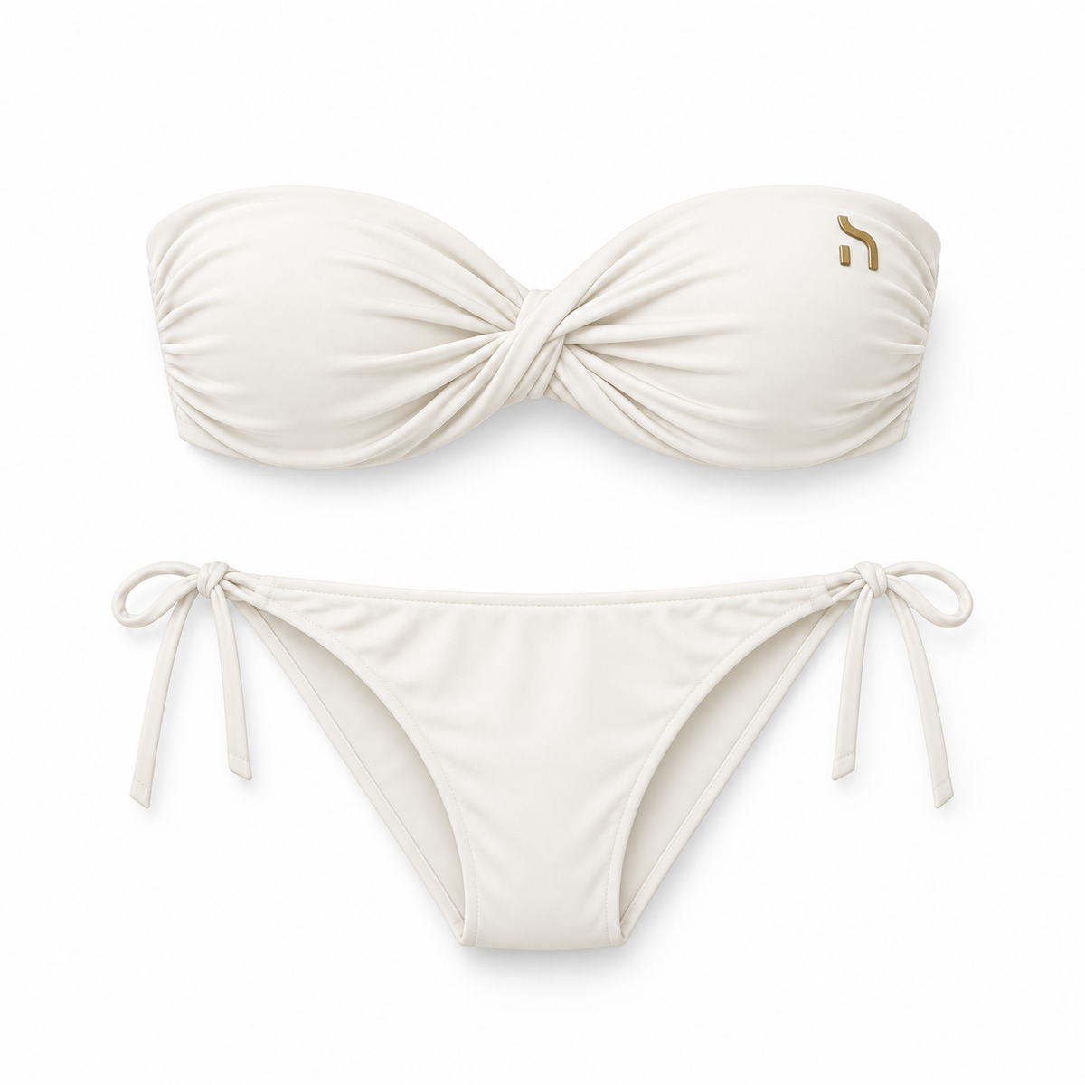Haensch Coast Bandeau Bikini Damen in Coast White mit schulterfreiem Bandeau-Oberteil, seitlichen Bindebändern und kleinem goldenem Hänsch-H-Signet