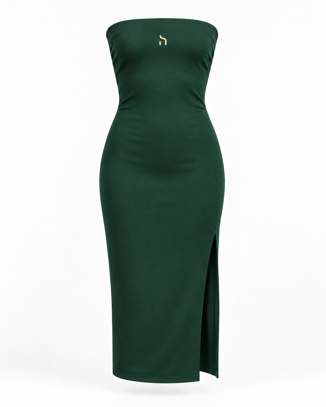 Haensch Coast Bandeau Midi Dress Damen in Coast Bottle Green mit figurbetonter Midi-Silhouette, Seitenschlitz und goldenem H-Signet