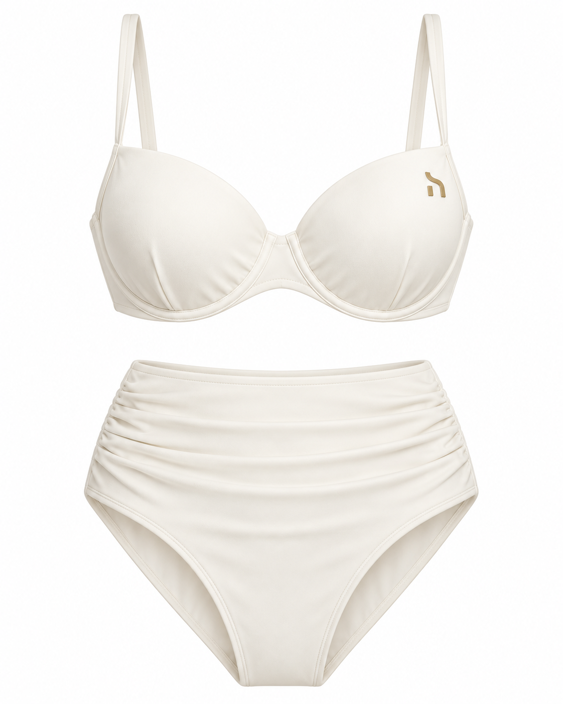 Haensch Coast High Waist Bikini Damen in Coast White mit gepolstertem Oberteil, High-Waist-Slip und kleinem goldenem Hänsch-H-Signet
