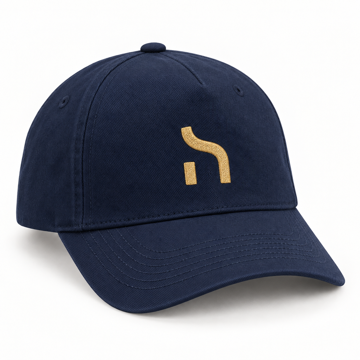 Dunkelblaue Haensch Coast Kids Cap mit goldenem Haensch-Zeichen auf der Vorderseite.