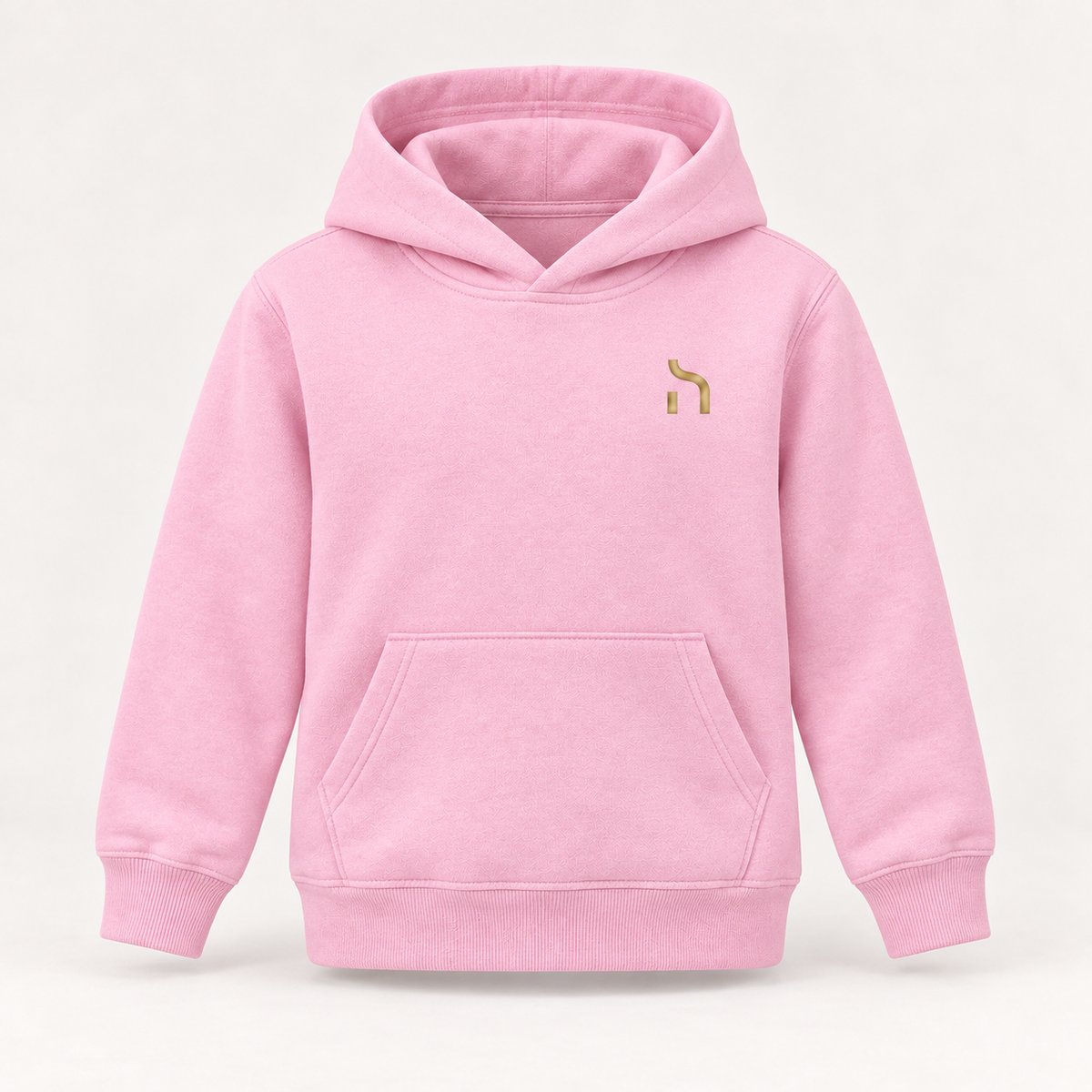 Hellrosa Haensch Coast Kids Hoodie mit Kängurutasche, Kapuze ohne Kordelzug und goldenem Haensch-Zeichen.