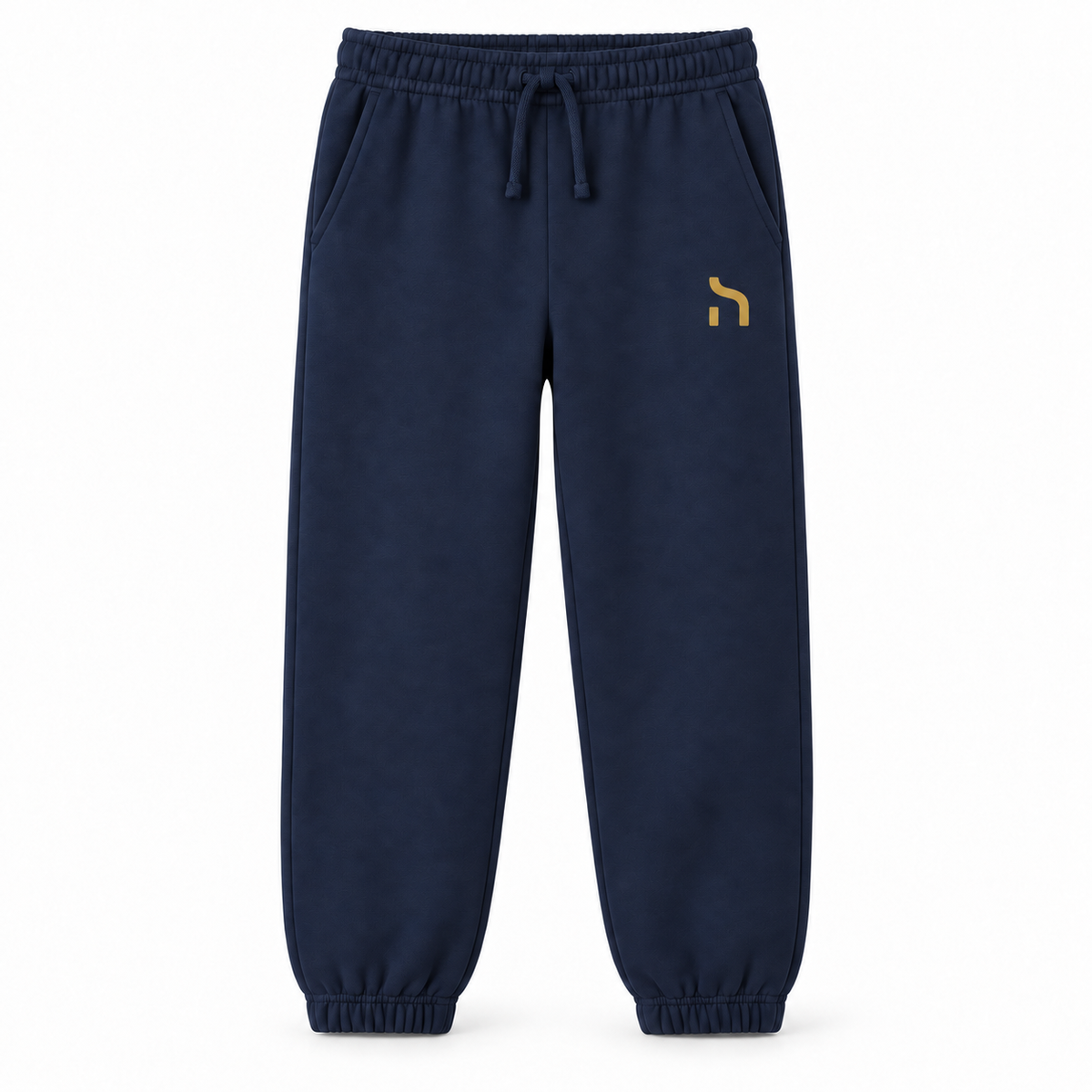 arineblaue Haensch Coast Kids Jogginghose mit elastischen Beinabschlüssen und goldenem Haensch-Zeichen am linken Oberschenkel.