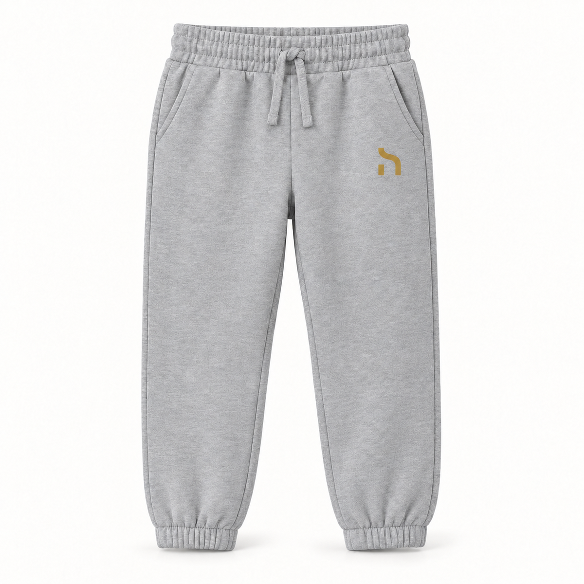 Graumelierte Haensch Coast Kids Jogginghose mit elastischen Beinabschlüssen und goldenem Haensch-Zeichen am linken Oberschenkel.