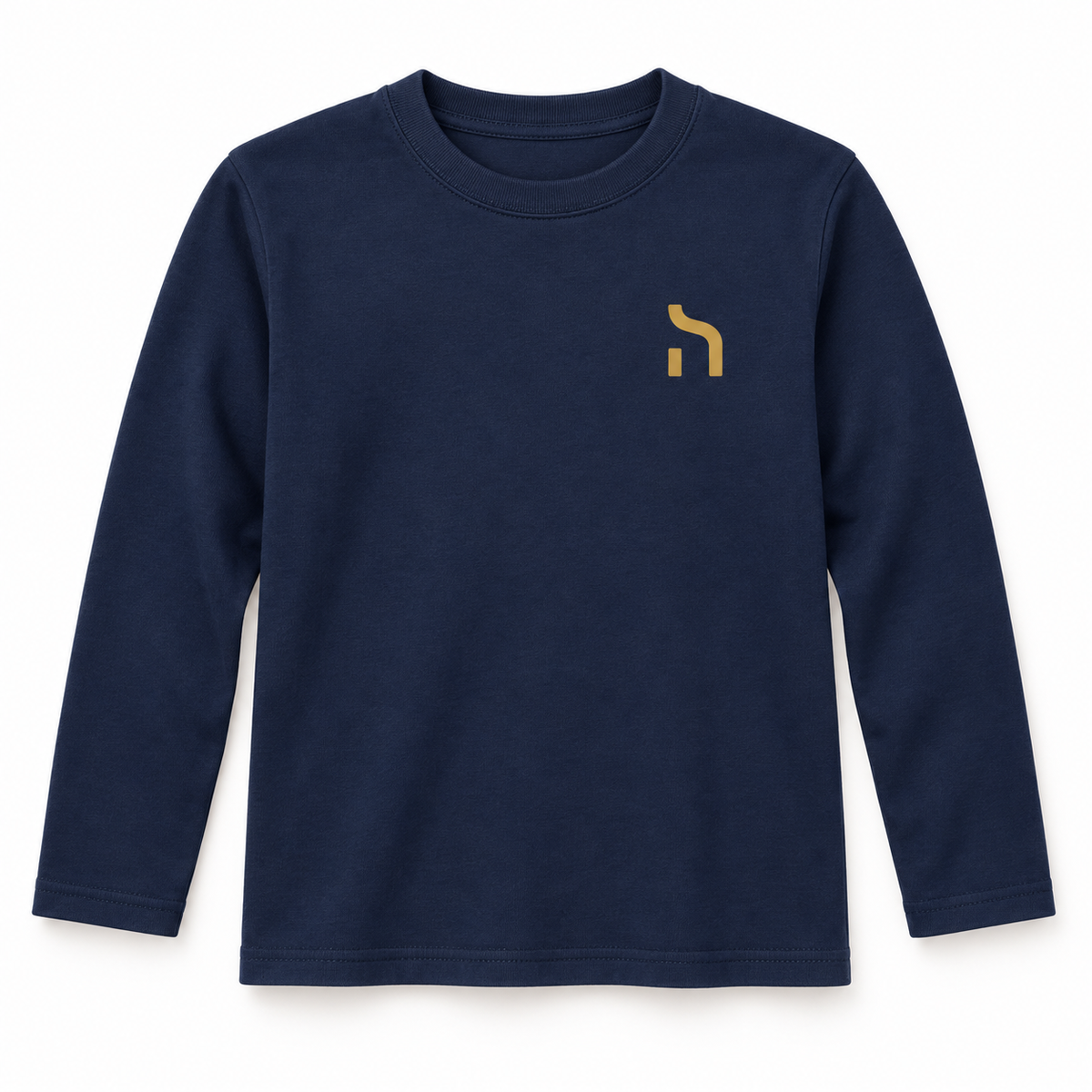 Marineblaues Haensch Coast Kids Longsleeve mit Rundhalsausschnitt und goldenem Haensch-Zeichen auf der linken Brust.