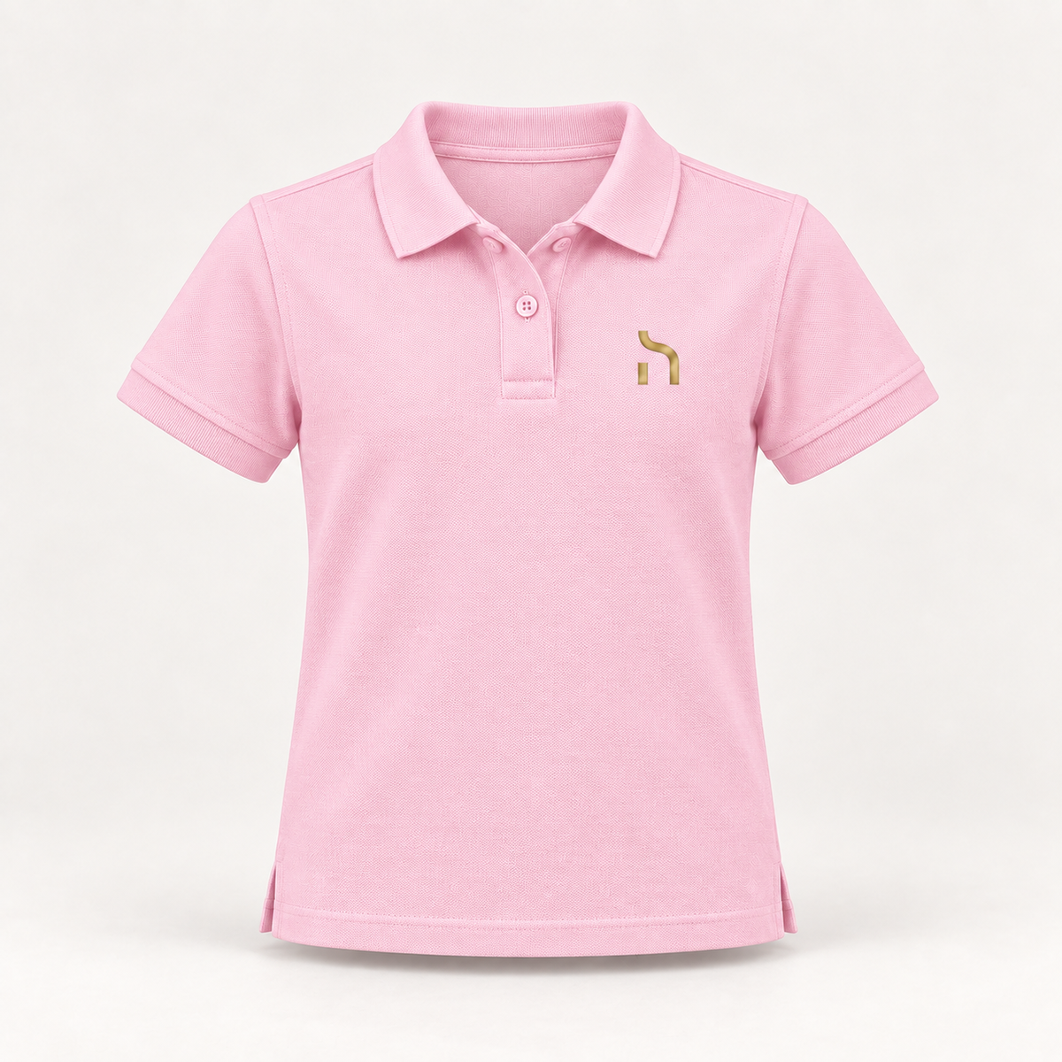 Hellrosa Haensch Coast Kids Poloshirt aus Piqué mit zwei Knöpfen und goldenem Haensch-Zeichen auf der linken Brust.