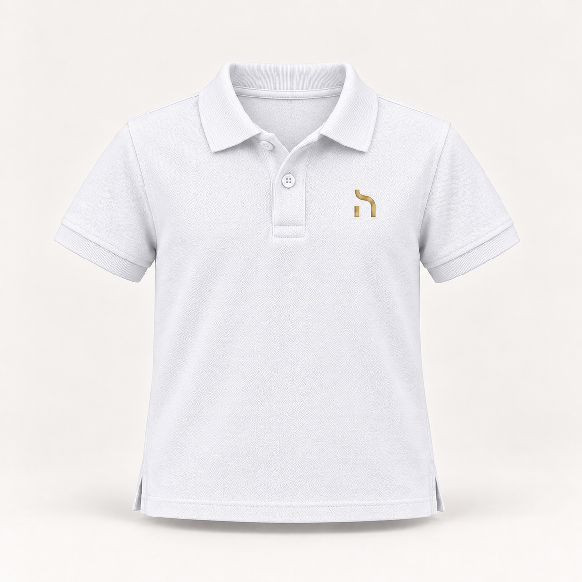 Weißes Haensch Coast Kids Poloshirt aus Piqué mit zwei Knöpfen und goldenem Haensch-Zeichen auf der linken Brust.