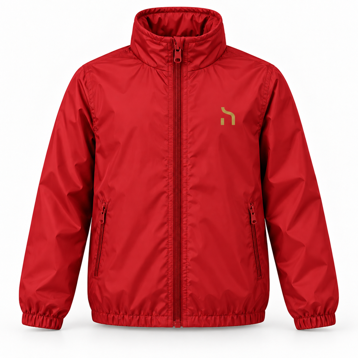 Rote Haensch Coast Kids Windjacke mit Reißverschluss und goldenem Haensch-Zeichen auf der linken Brust.