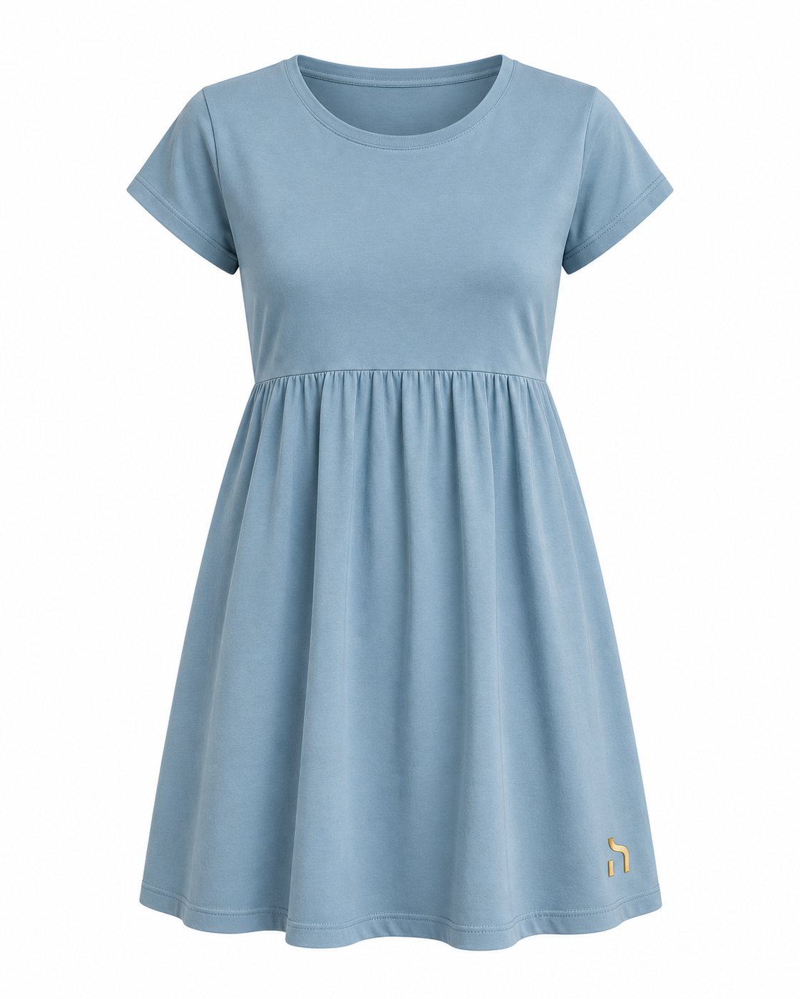 Haensch Coast Organic Empire Mini Dress Damen in Coast Horizon Blue mit goldenem H-Logo, freigestellte Vorderansicht