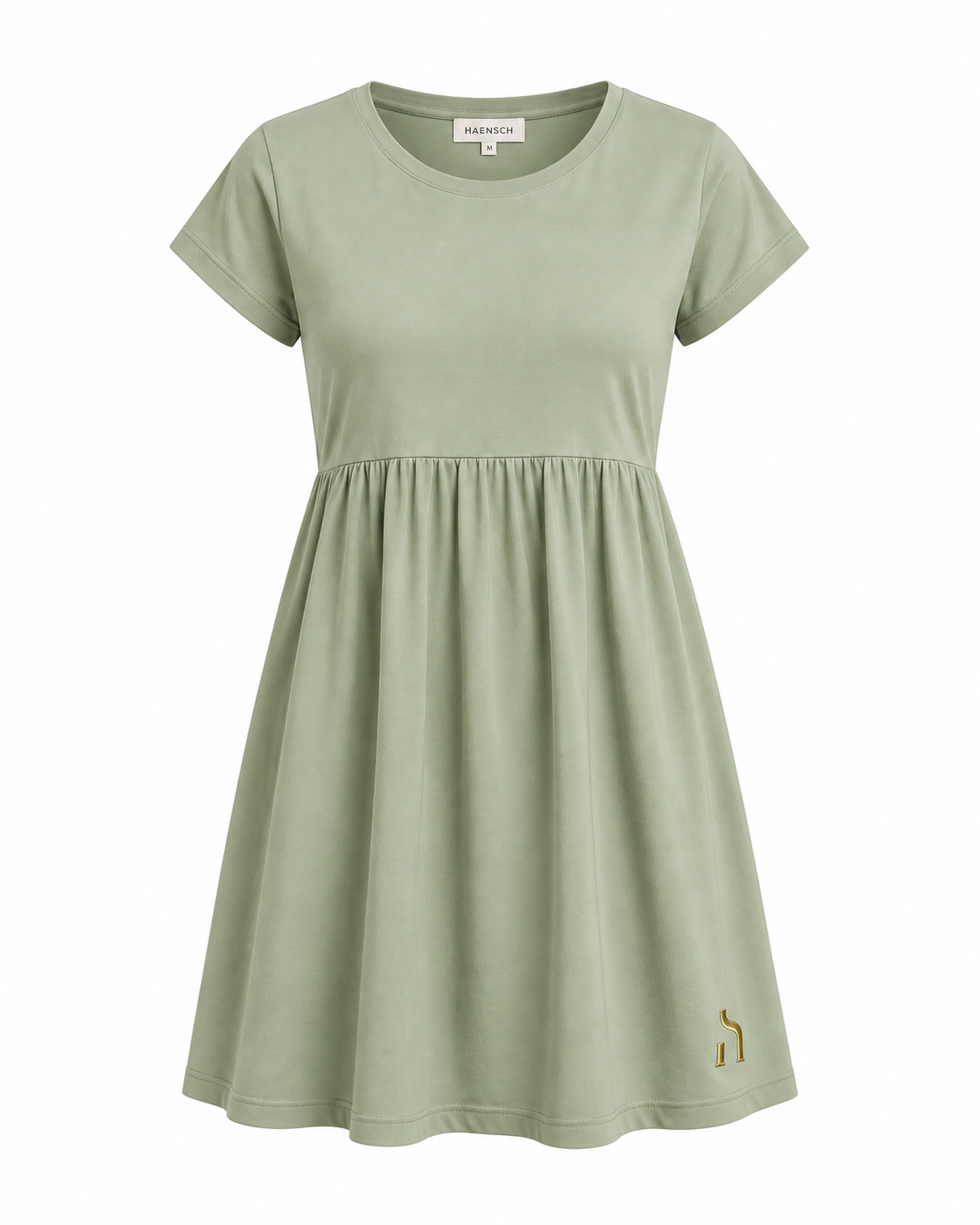 Haensch Coast Organic Empire Mini Dress Damen in Coast Pale Leaf mit goldenem H-Logo, freigestellte Vorderansicht