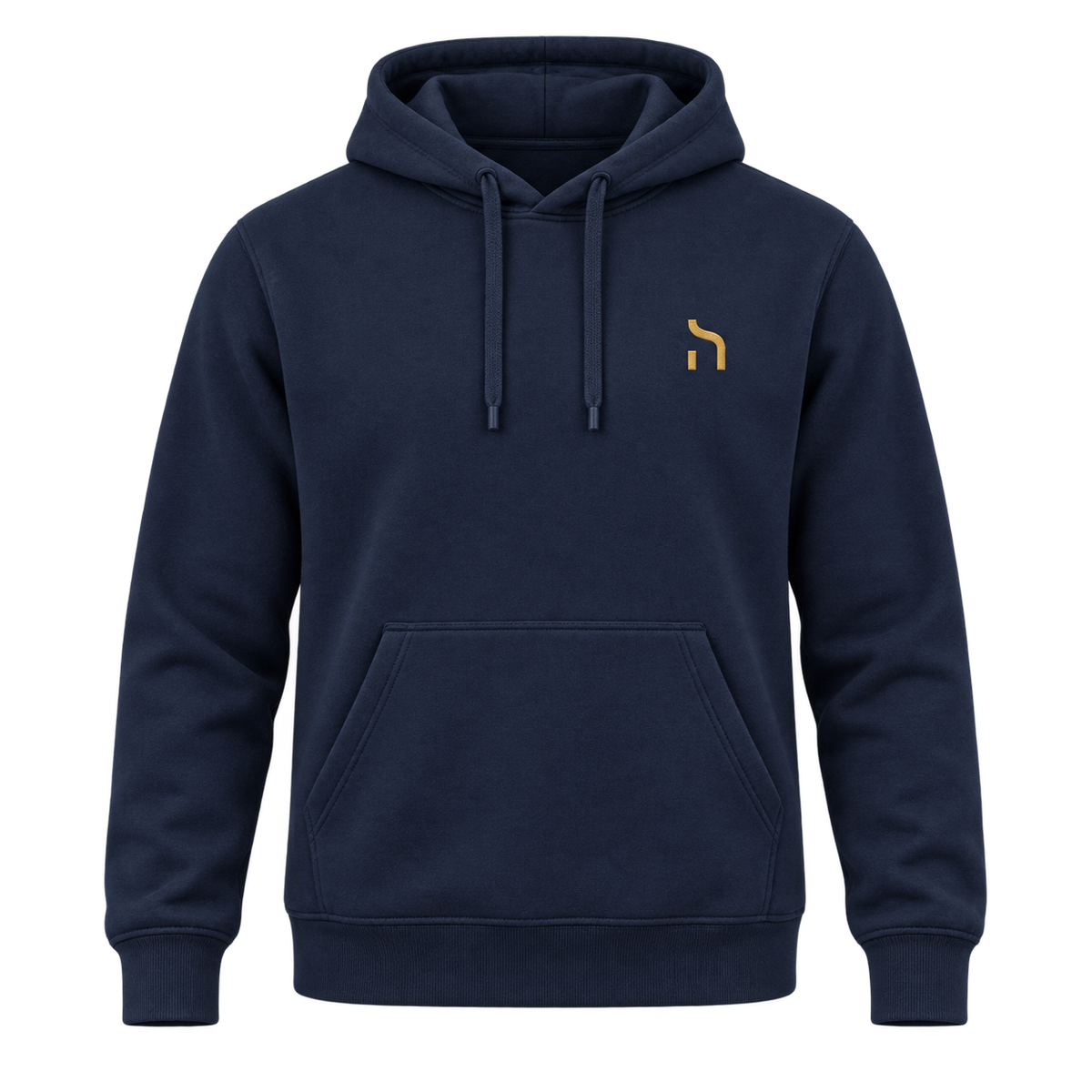 Deep-navyblauer Haensch Coast Premium Hoodie für Herren mit Kängurutasche, Kapuze und goldenem Haensch-Zeichen auf der linken Brust.