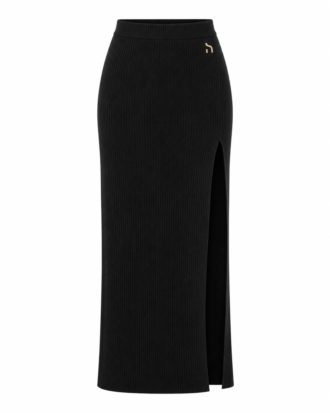 Haensch Coast Rib High Slit Skirt Damen in Coast Black mit gerippter Struktur, hohem Seitenschlitz und kleinem goldenem H-Signet