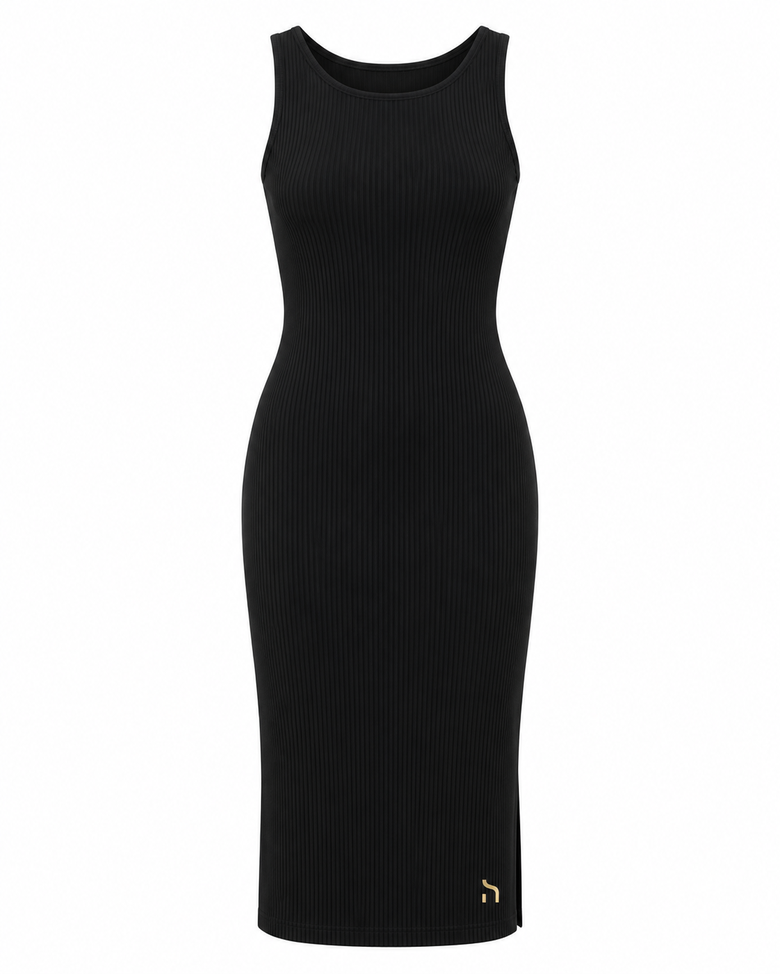 Haensch Coast Rib Midi Dress Damen in Coast Black mit körperbetonter Rippstruktur, Midi-Länge, ärmellosem Schnitt und kleinem goldenem H-Signet