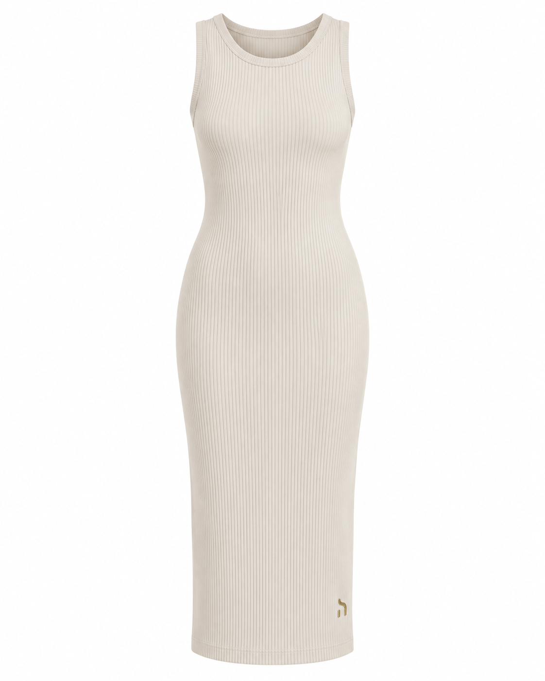Haensch Coast Rib Midi Dress Damen in Coast Cloud mit figurbetonter Rippstruktur, Midi-Länge, breiten Trägern und kleinem goldenem H-Signet
