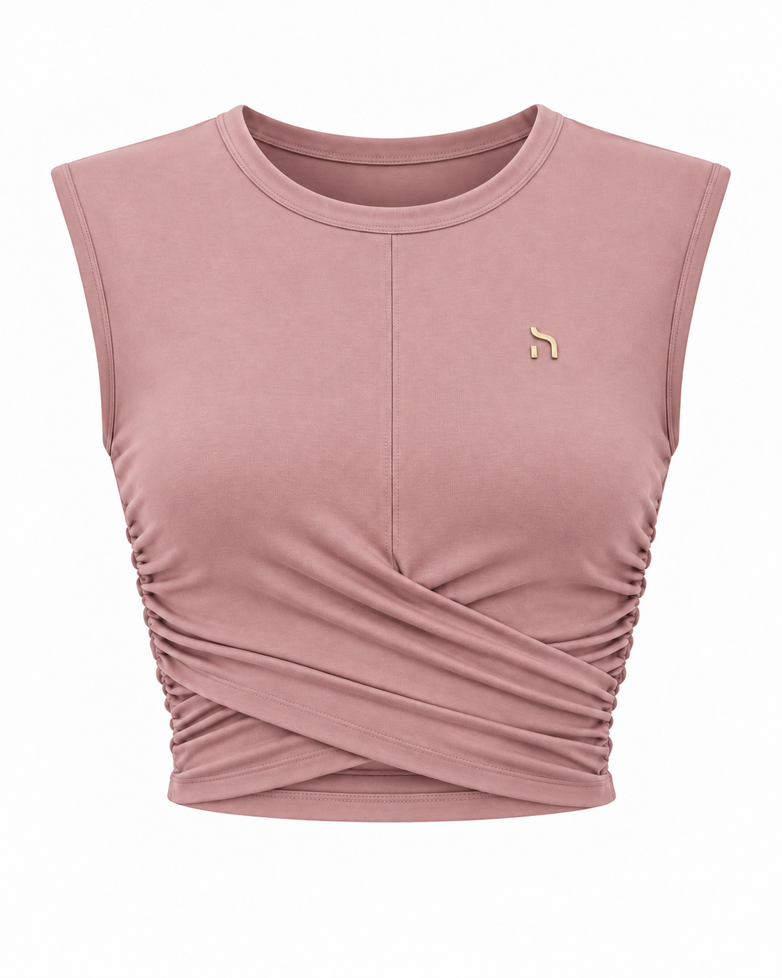Haensch Coast Ruched Wrap Crop Top Damen in Coast Powder Rose mit körpernaher Passform, Wickeldetail und goldenem Hänsch-H-Signet